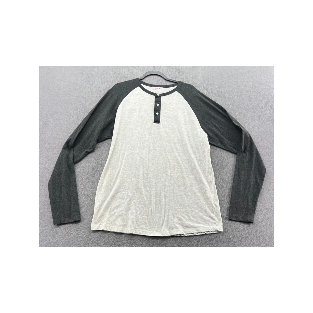 H2H Shirt Mens XL Henley Grey Raglan Long Sleeve Cotton Blend CMTTL077